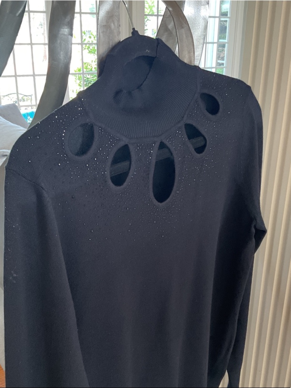Cable & Gauge Black Cutout Crewneck Sweater with Rhinestone Detail - Picture 2 of 5